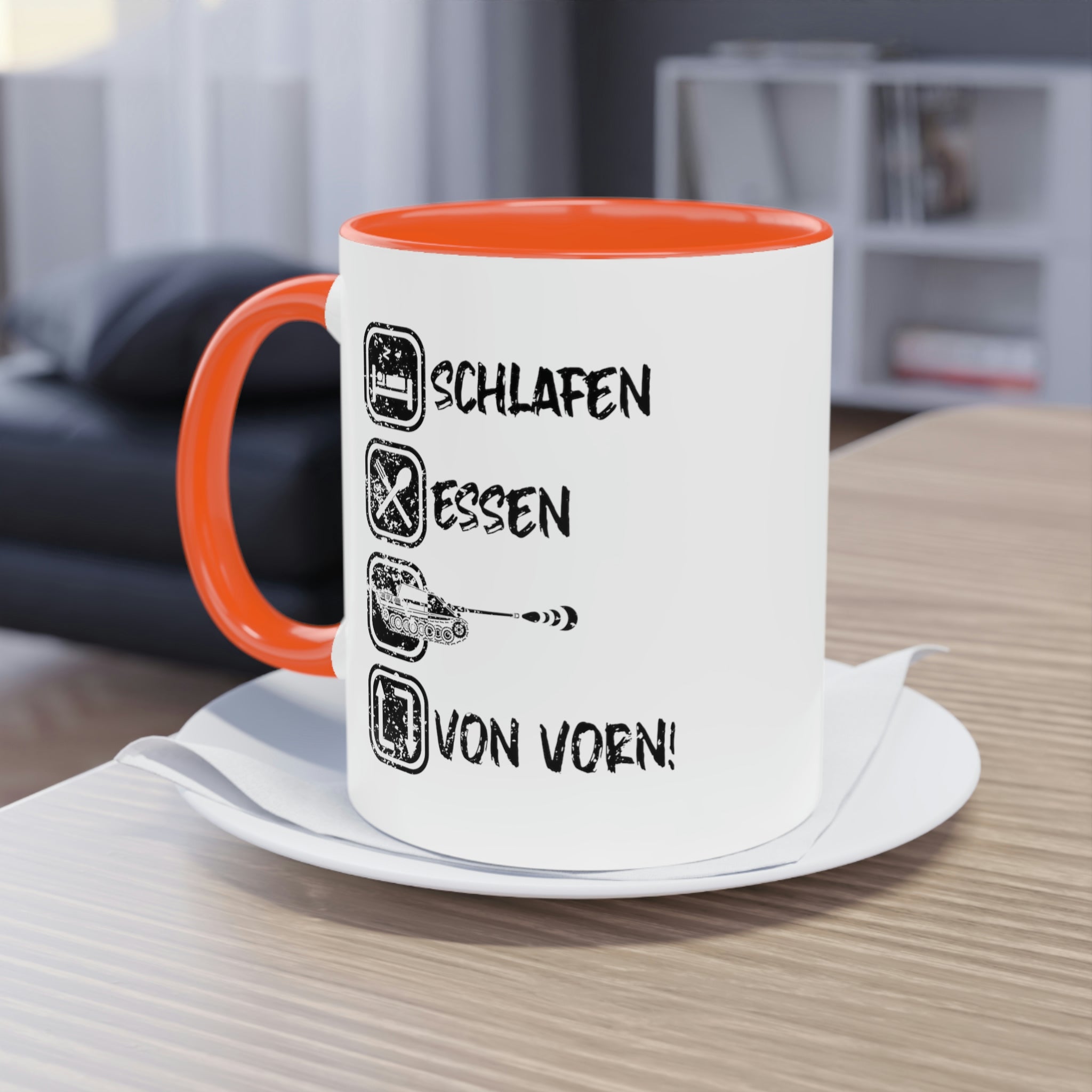 Schlafen Essen JPz - Tasse, zweifarbig