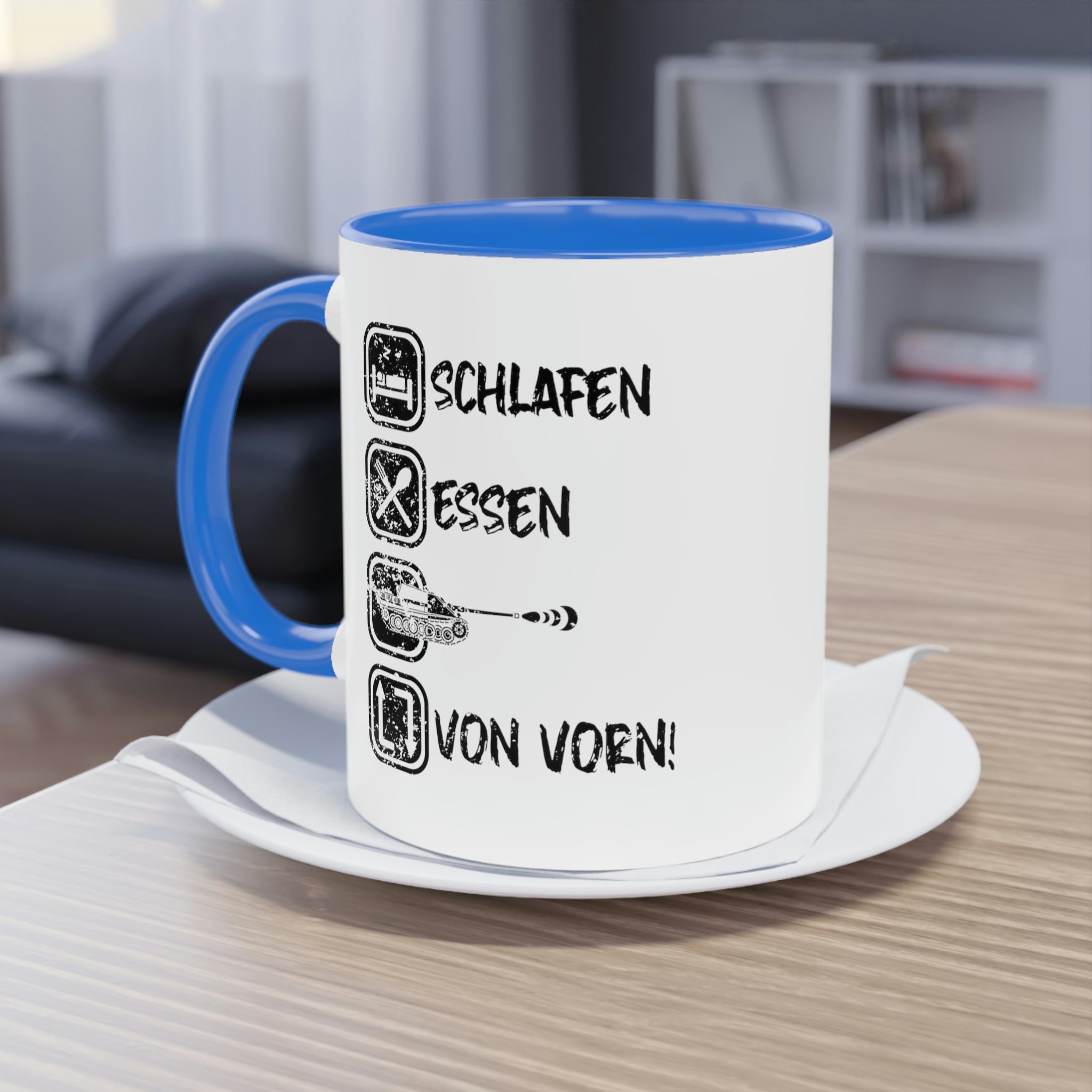 Schlafen Essen JPz - Tasse, zweifarbig